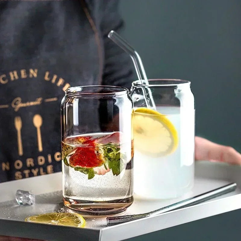 Glass Cola Drink Cup with Bamboo Lid