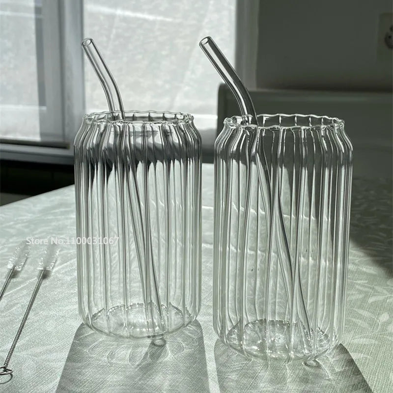 Striped Transparent Glass Drinking Cup