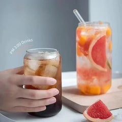 Glass Cola Drink Cup with Bamboo Lid