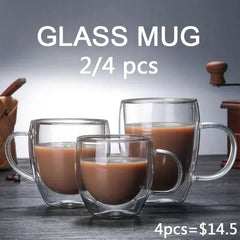 Double Bottom Glass Coffee Cup Set