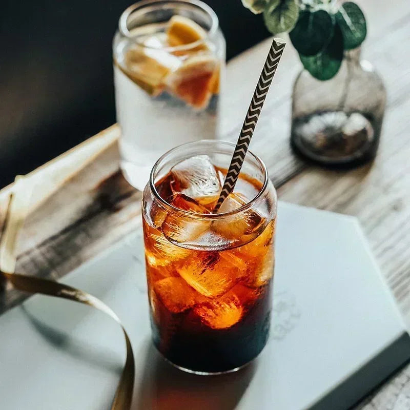 Glass Cola Drink Cup with Bamboo Lid